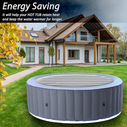 Energy Saving Spa Cover Inflatable Lid Protective Rain Overflow Heat Insulator Technology Round Bladder Fits All 4 Person Round Hot Tubs Up to 140cm, Grey