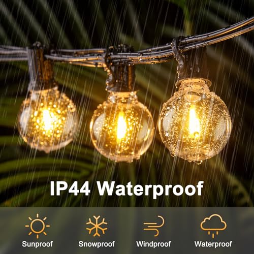 Outdoor String Lights Mains Powered - G40 Garden Festoon Lights 100FT/30M Dimmable with Remote Control Shatterproof LED Bulbs 3 Modes & 2 Timer Settings Waterproof for Outdoor Patio Gazebo Pergola