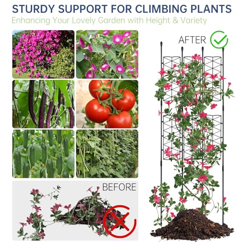 NiHome 6-Pack 50 Inches Garden Trellis for Climbing Plants Outdoor, Plant Support Trellis Cage for Clematis, Roses, Jasmine and Vines Such as Tomatoes, Grapes, Cucumbers and Blackberries