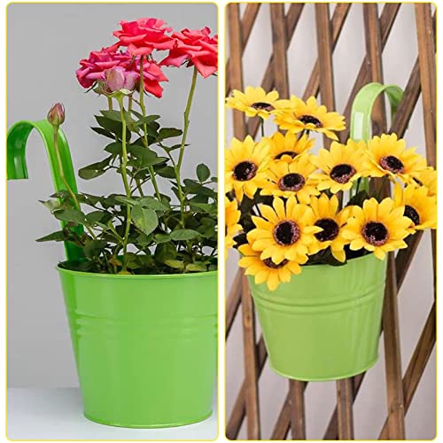 Garden Pots, 4PCS Metal Flower Hanging Plant Pots Mini Baskets Bucket With Detachable Handle for Seedlings Fence Balcony Outdoor Wall Decor