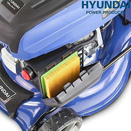 Hyundai Petrol Self Propelled Lawnmower, 17"/43cm 139cc, Recoil Pull Start, 5 Adjustable Cutting Heights, Large 45l Grass Collector Bag, Foldable Handles, 3 Year Warranty,