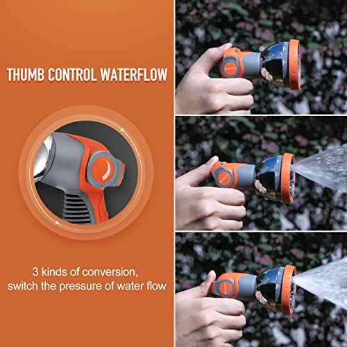 BIBURY Upgraded Garden Hose Spray Gun Set with Connector, 10 Adjustable Patterns Spray Nozzle with Thumb Switch, Anti-Slip Design, Perfect for Car Washing, Pet Showering, Cleaning, Watering Lawn
