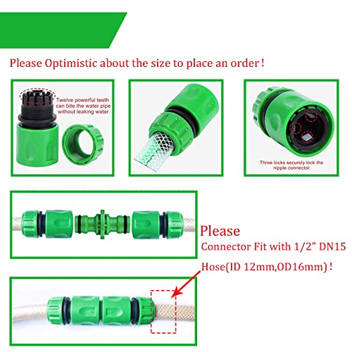 10Pack Garden Pipe Fittings Kit for Outdoor Tap - 2 Double Male & 6 Quick Snap Connectors, 2 Hose Tap Connectors (1/2'' & 3/4'' Size 2-in-1)