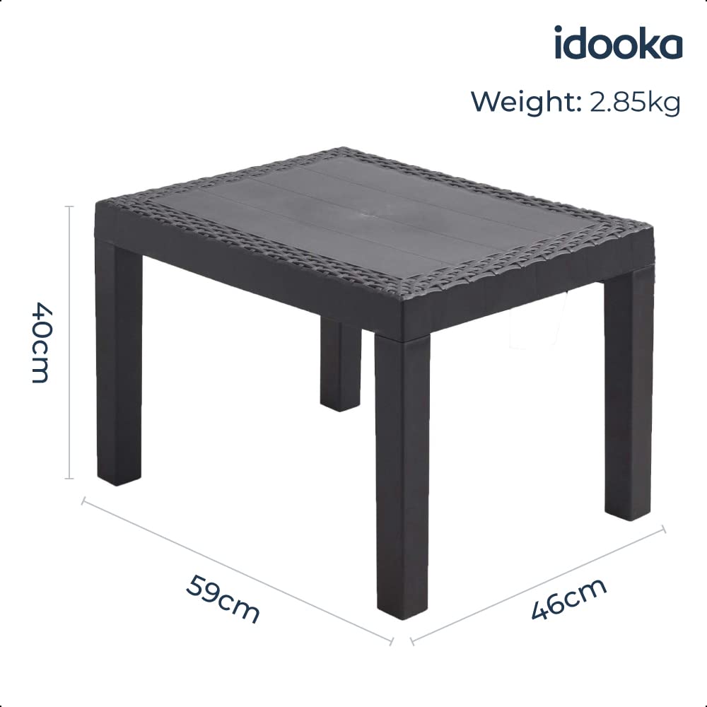 idooka Faux Small Rattan Side Table & Outdoor Coffee Table - Plastic Grey Garden Furniture Table Only with Wicker Effect, Perfect for the Balcony, Picnic, Backyard, and Patio, Easy Assembly