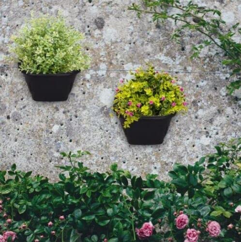 HOMION Athens wall flower planter Garden plant wall mount basket 32cm (Black, 6)