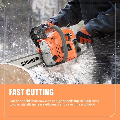 58cc Petrol Chainsaw, High Power 20" Gas Chainsaw with Fast Cutting and Labor-Saving Design, Handheld Logging Machine, Gas Powered Wood Cutting Chain Saw for Tree Pruning Garden Orange