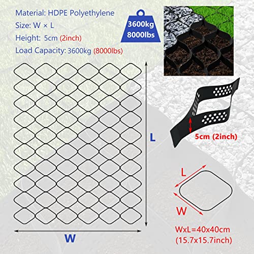2" Gravel Stabilizer Grid for Outdoor Patio Yard Pool Side Driveway Permeable Paving Grids with Pea Gravel Sand Stones and Pebbles 5x8m/16.5x26ft Ideal for Steep Slopes