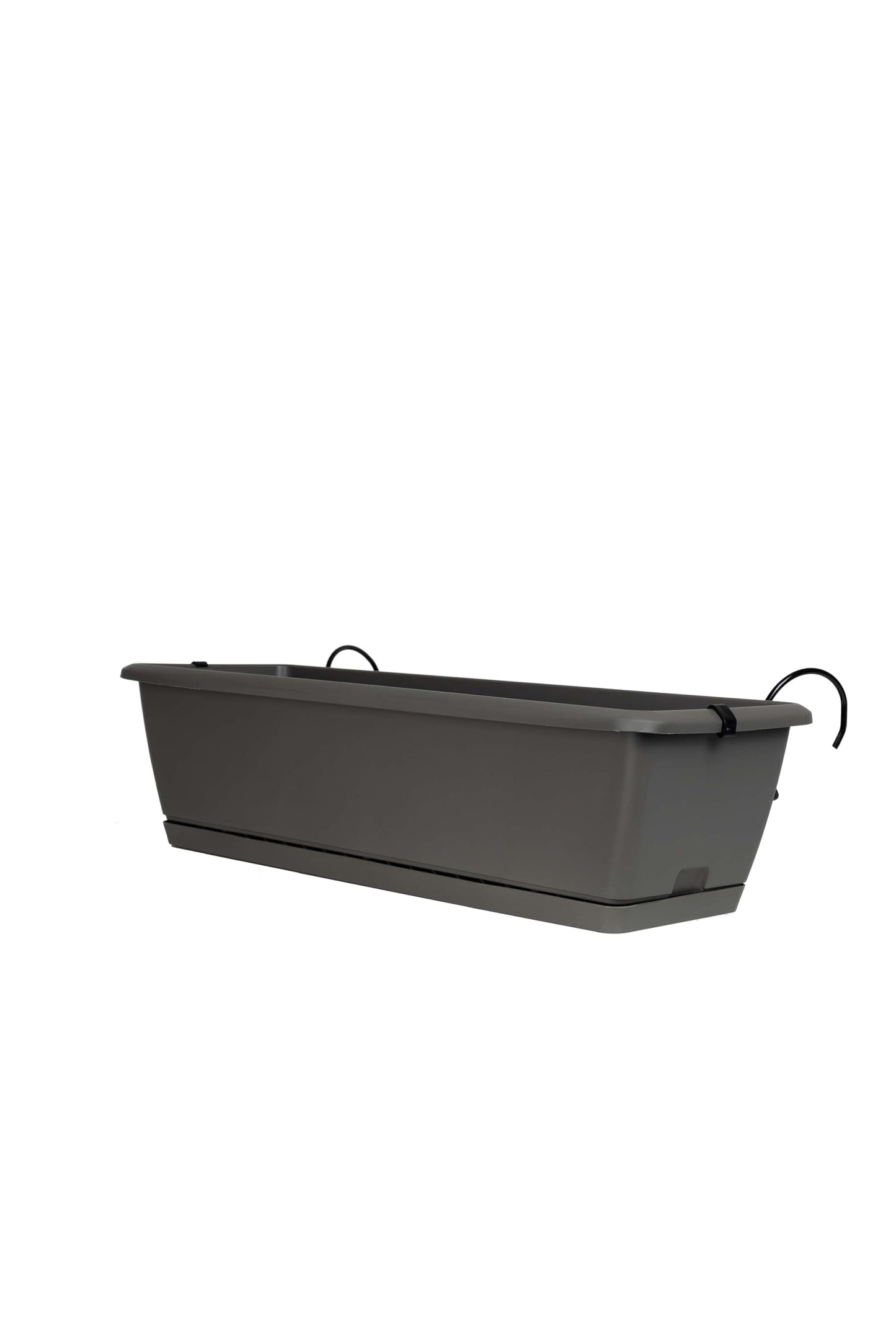 Planters Pride Ovaho 60cm Hanging Plastic Trough, Stone Grey | 26L Railing Planter with Hooks & Water Reserve | Self-Watering Fence Pot with Removable Saucer | Over-Fence Terrace & Balcony Planter