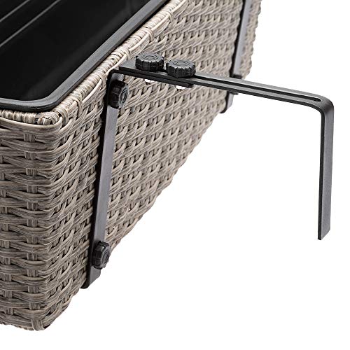 CASARIA® Set of 2 Flower Boxes | Weatherproof Rattan | Hangable with Mounting Brackets | Floating Planters Balcony | Windowsill | Railing | Gate | Fence | 60x20x19cm | 11 L | Cream