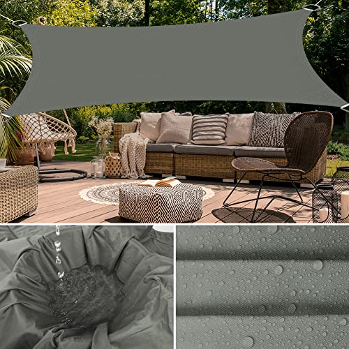 OFFCUP Sun Shade Sail, 2m x 3m Rectangle Awning Canopy, 160gsm Waterproof Shade Sail Garden Sun Sail Patio Canopy 95% UV Block with Free Rope, for Outdoors, Garden, Patio, Yard, Party (Grey)