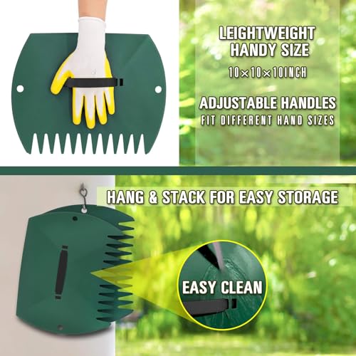 Hortem Garden Leaf Rake Set, Telescopic Rake Gardening, include 24-Teeth Aluminum Lawn Rake and Lightweight Garden Yard Leaf Scoops (Green)