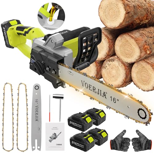 VOERJIA 16 Inch Brushless Cordless Chainsaw, Battery Chainsaw with 4 * 4000mAh Battery, 2200W Powerful Electric Chainsaws with Automatic Chain Lubricationr for Chopping logs and Cutting Trees