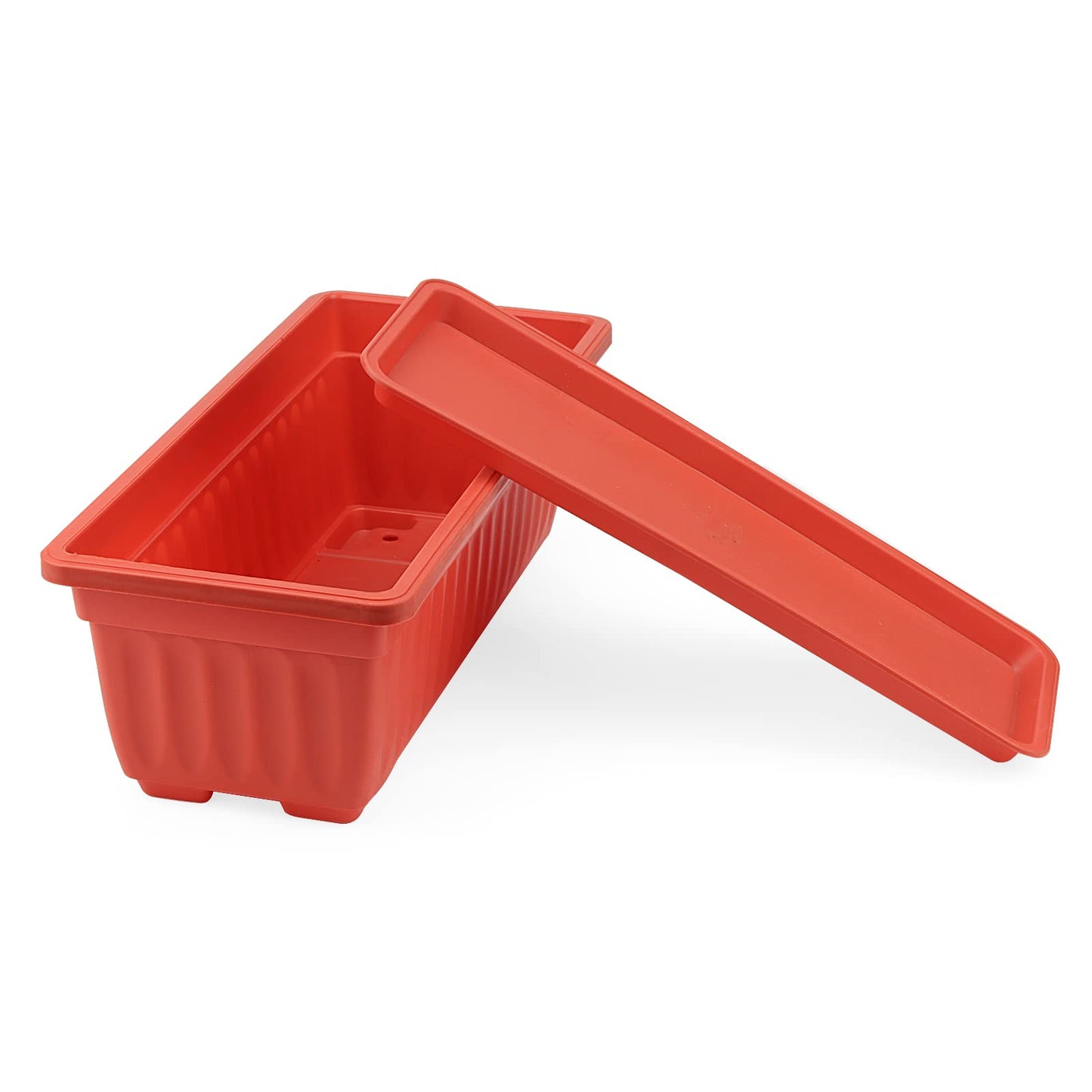 MUKCHAP 4 PCS 43cm/17 Inch Red Plastic Window Box Planter, Rectangular Window Flower Plant Box with Trays and Plant Labels, Rectangular Windowsill Planter for Vegetables