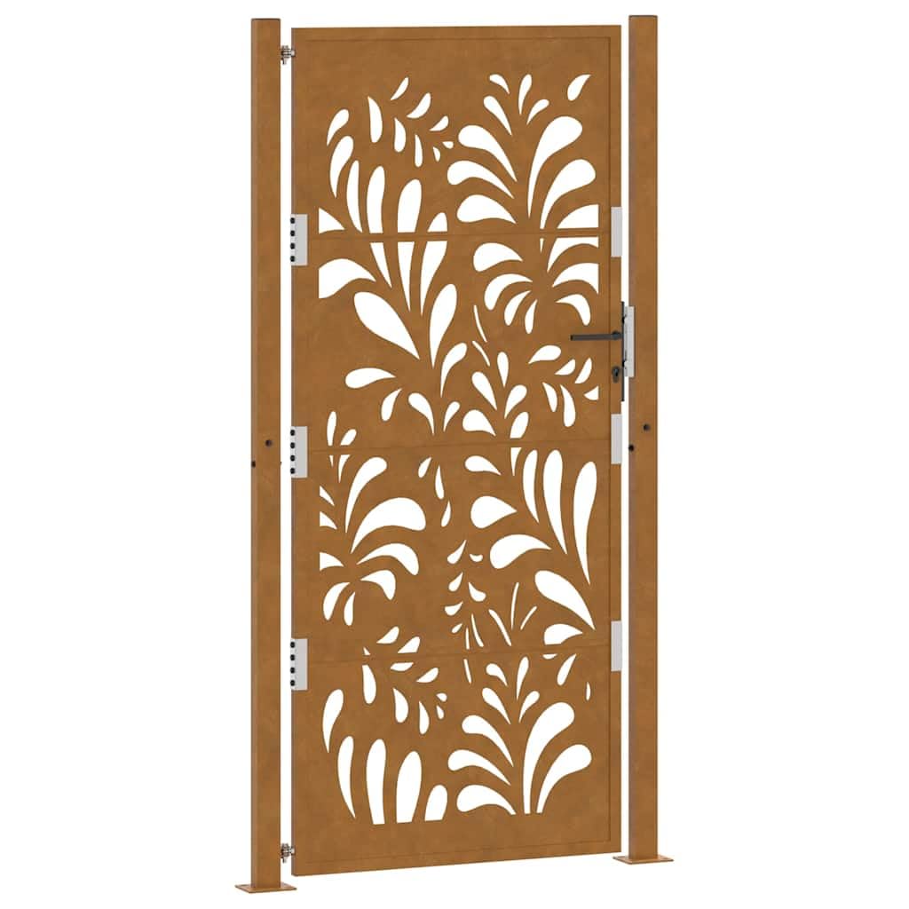 vidaXL garden patio gate - weathering steel, 105x205 cm, wave laser-cut design, rustic charm, lockable safety