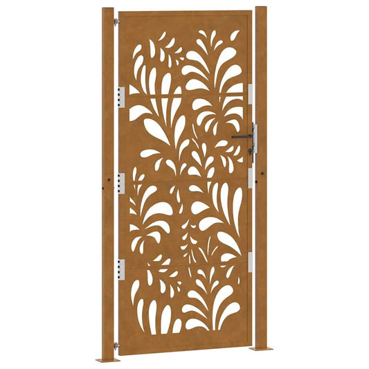 vidaXL garden patio gate - weathering steel, 105x205 cm, wave laser-cut design, rustic charm, lockable safety