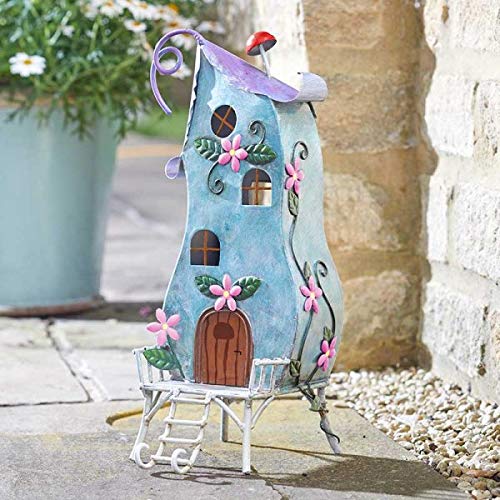 Garden Mile® Novelty Garden Ornaments Waterproof Fairy House Outdoor Decoration Fun Metal Hand Painted Decor Weatherproof (Pixie Palace)