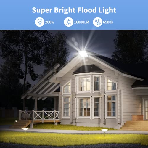 Viugreum 200W Led Floodlight Outdoor 16000LM Safety Light IP65 Waterproof Garden Flood Lights Unique Shell Work Lighting Cold White Wall Light with 75cm Cable Outside for Yard Garden Backyard