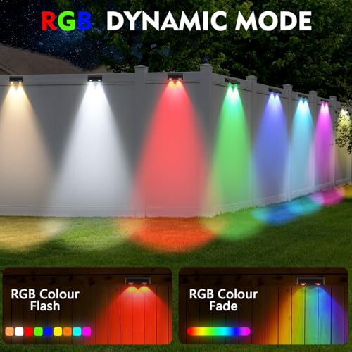 sununiny Solar Fence Lights Outdoor Garden,4 Pack Wall Lights Outdoor IP65 Waterproof,9 Colors 11 Modes RGB Garden Fence Lights Solar Powered for Outside Backyard,Pathway,Yard