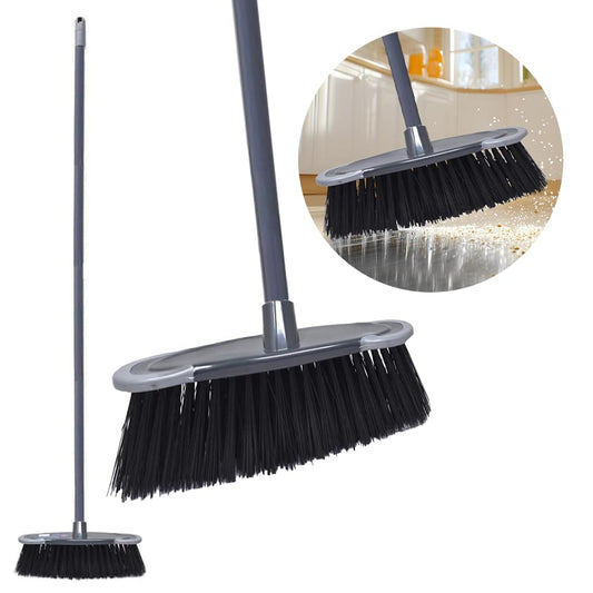 Soft Sweeping Brush Indoor Broom - Stylish Grey Kitchen Broom | Ideal for Household Cleaning | 28cm Soft Bristle Brush Head with 115cm Long Screw-Fit Metal Handle for Comfortable Use