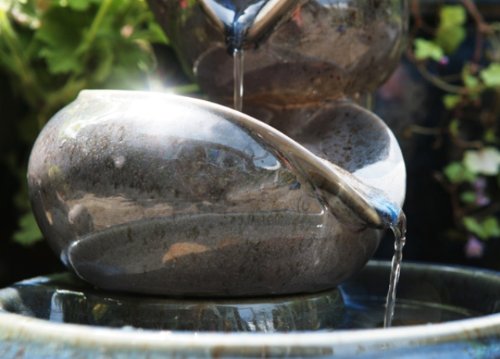 Primrose 25cm Solar Powered Brown Ceramic Oil Jar Three Tier Cascade Patio Garden Water Feature