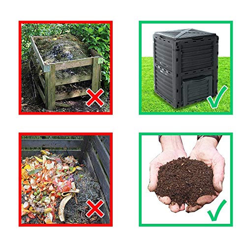 4smile 300 Litre Garden Composter Bin Composting Waste Box Recycling Eco Storage, Plastic, Black