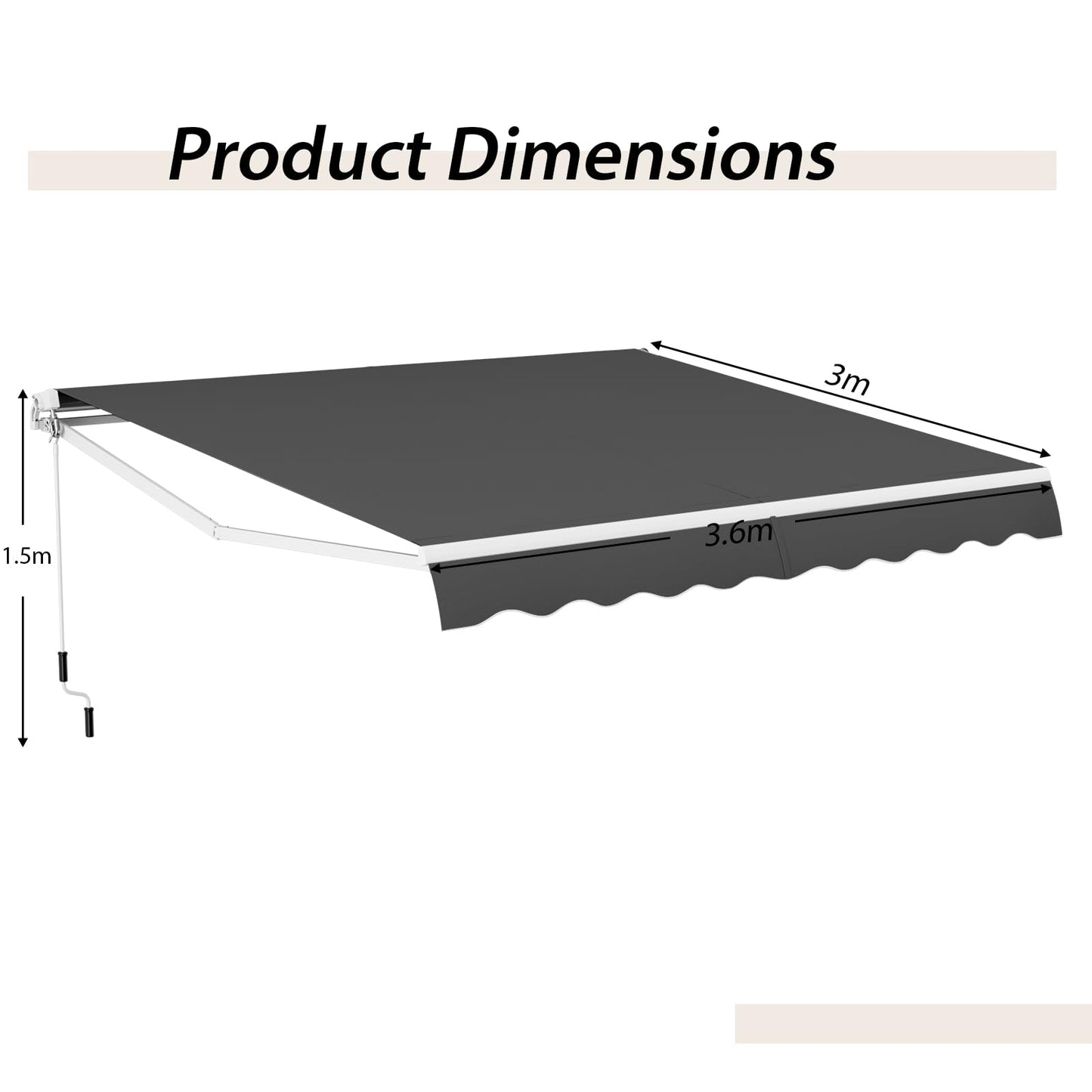 COSTWAY 3 x 2.5m/3 x 3.6m Retractable Manual Awning, Anti-UV and Waterproof Garden Patio Canopy with Hand Crank, Aluminum Sun Shade Shelter for Balcony Yard(3m x 3.6m, Grey)