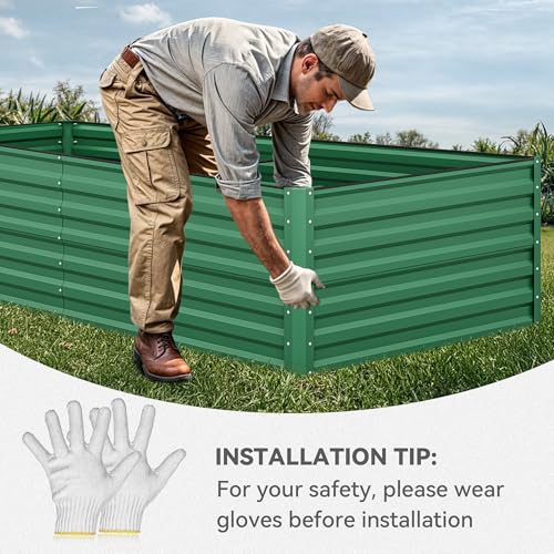 YITAHOME 2Pcs Outdoor Raised Garden Bed Kit 240x120x58cm, Raised Beds Thickened Zinc-Aluminum-Magnesium Metal Raised Beds for Garden with Support Rod & Gloves for Vegetables Flowers Fruits (Green)