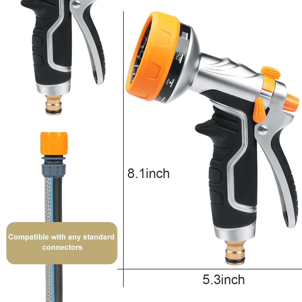 Onarway Garden Hose Spray Gun: 10 Patterns Multi Jet High Pressure Water Hose Gun Spray Nozzle Metal Hose Pipe Head Garden Watering Attachment Set