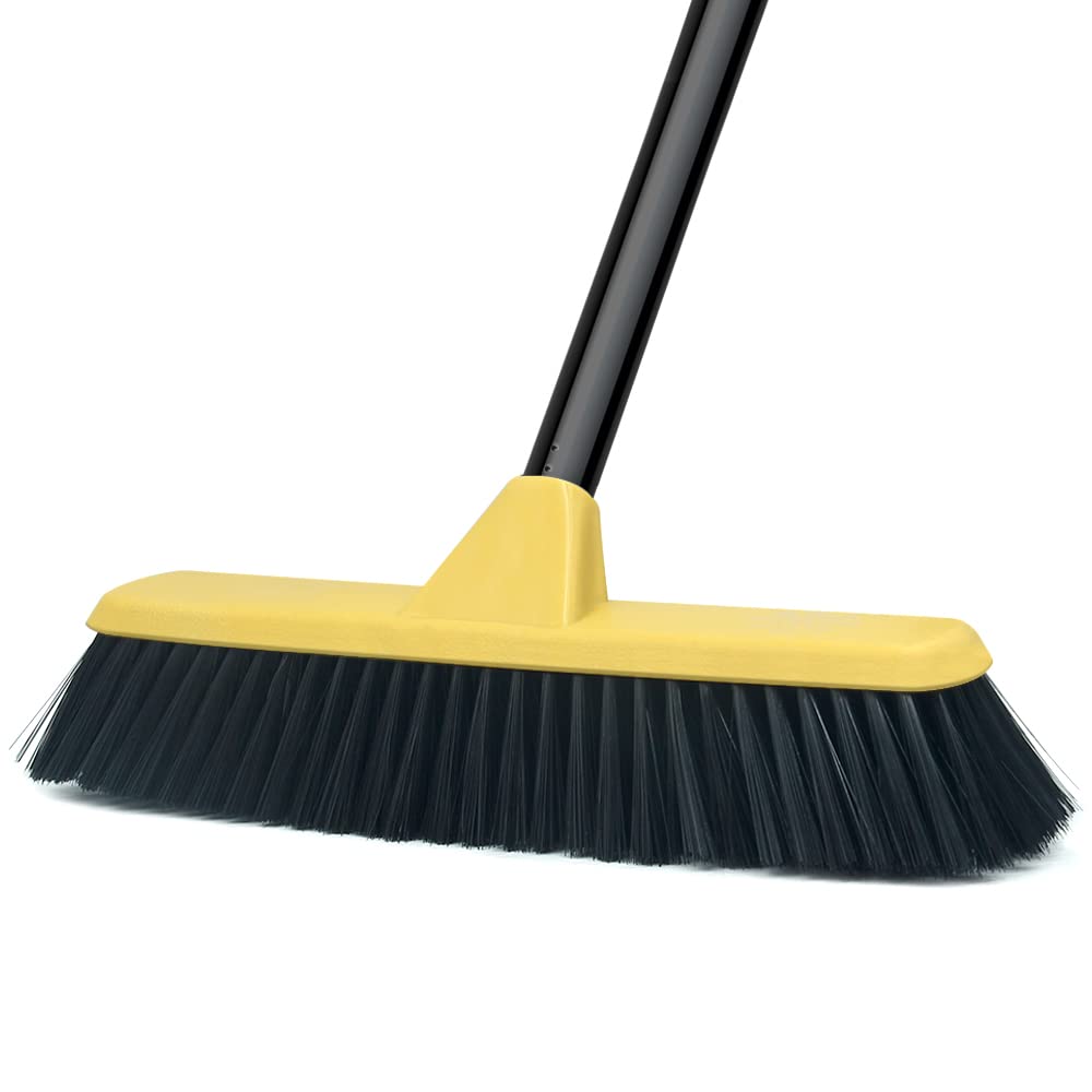 LandHope Sweeping Brush Indoor with Soft Bristles Long Handled Push Broom Floor Scrubbing Brush Cleaning for Home Kitchen Bathroom Office Outdoor Garage Tub Decking Patio Grout Tile