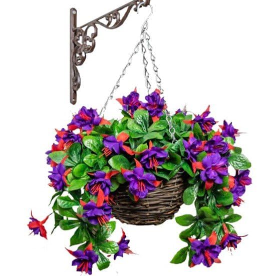 Primrose Premium Large Artificial Outdoor Hanging Baskets With Flowers (Fuchsia, Set of 2)