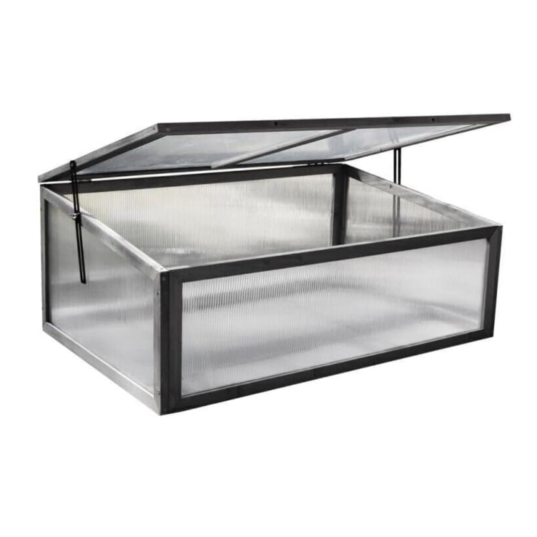 Garden Mile Wooden Mini Cold Frame Small Garden Greenhouse Growing Plant Protection Waterproof Weather Resistant Suitable for Outdoor Vegetables, Flowers and Seed Germination (Grey)