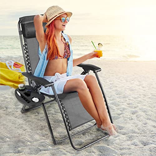 Aspect Zero Gravity Chair, Outdoor Garden Sunloungers, Sturdy Textoline, Reclining Garden Chairs with Cup Holder and Pillow Headrest - Black