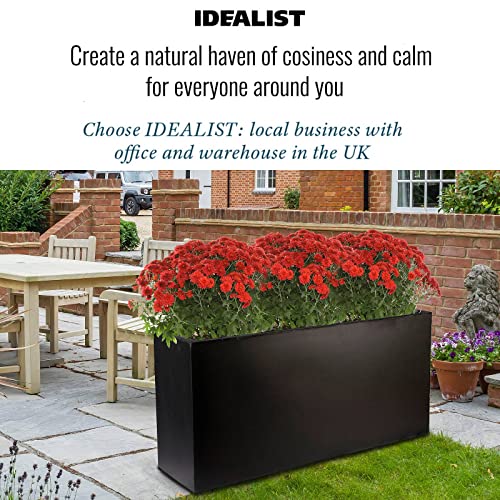 IDEALIST 100cm Large Trough | Black Reinforced Stone Rectangle Plant Pot | Garden Planters with Drainage Holes L100 W36 H51.5 cm, 137 litres