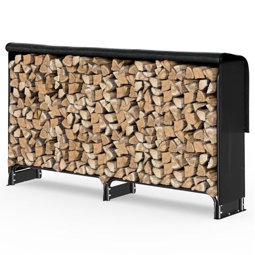 VOUNOT Metal Firewood Log Rack with Waterproof Cover
