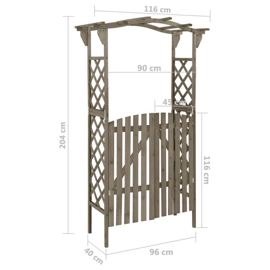 vidaXL Pergola with Gate in Grey - Solid Firwood and Pine Wood Construction, Versatile Outdoor Garden Arch, Weather-Resistant, Decorative Addition to Garden Path, 116x40x204 cm
