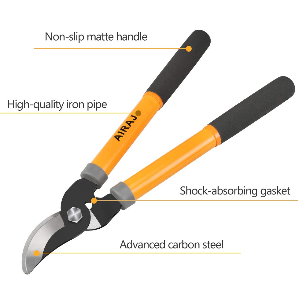 AIRAJ Bypass Loppers 38.5CM,SK5 Sharp Blades with Non-Stick Coating,Used to Trim Garden Branches Less Than 30 mm,Professional Tree Loppers,More Power Less Effort Loppers