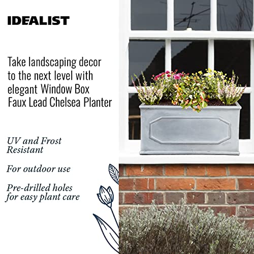 IDEALIST Outdoor Window Box 40 cm | Reinforced Stone Garden Planters with Drainage Holes | Leaden Grey Chelsea Windowsill Planter L40 W17 H17 cm, 7 litres