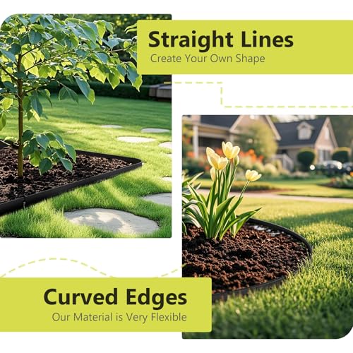 WELDUN Lawn Edging, Garden Edging, Flexible Plastic Gravel Edging, Easy to Cut and Shape, for Flower Beds, Lawns and Walkways, 6 m x 10 cm (L x H), Black