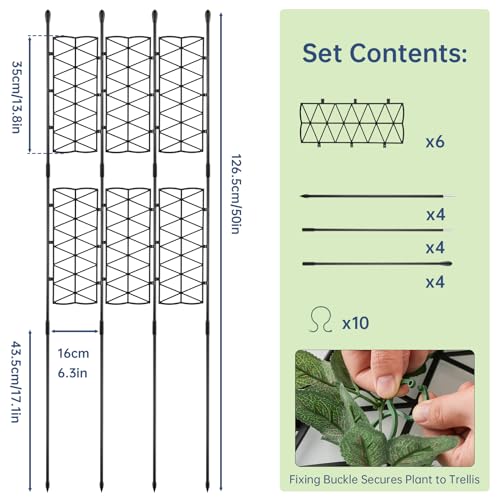 NiHome 6-Pack 50 Inches Garden Trellis for Climbing Plants Outdoor, Plant Support Trellis Cage for Clematis, Roses, Jasmine and Vines Such as Tomatoes, Grapes, Cucumbers and Blackberries