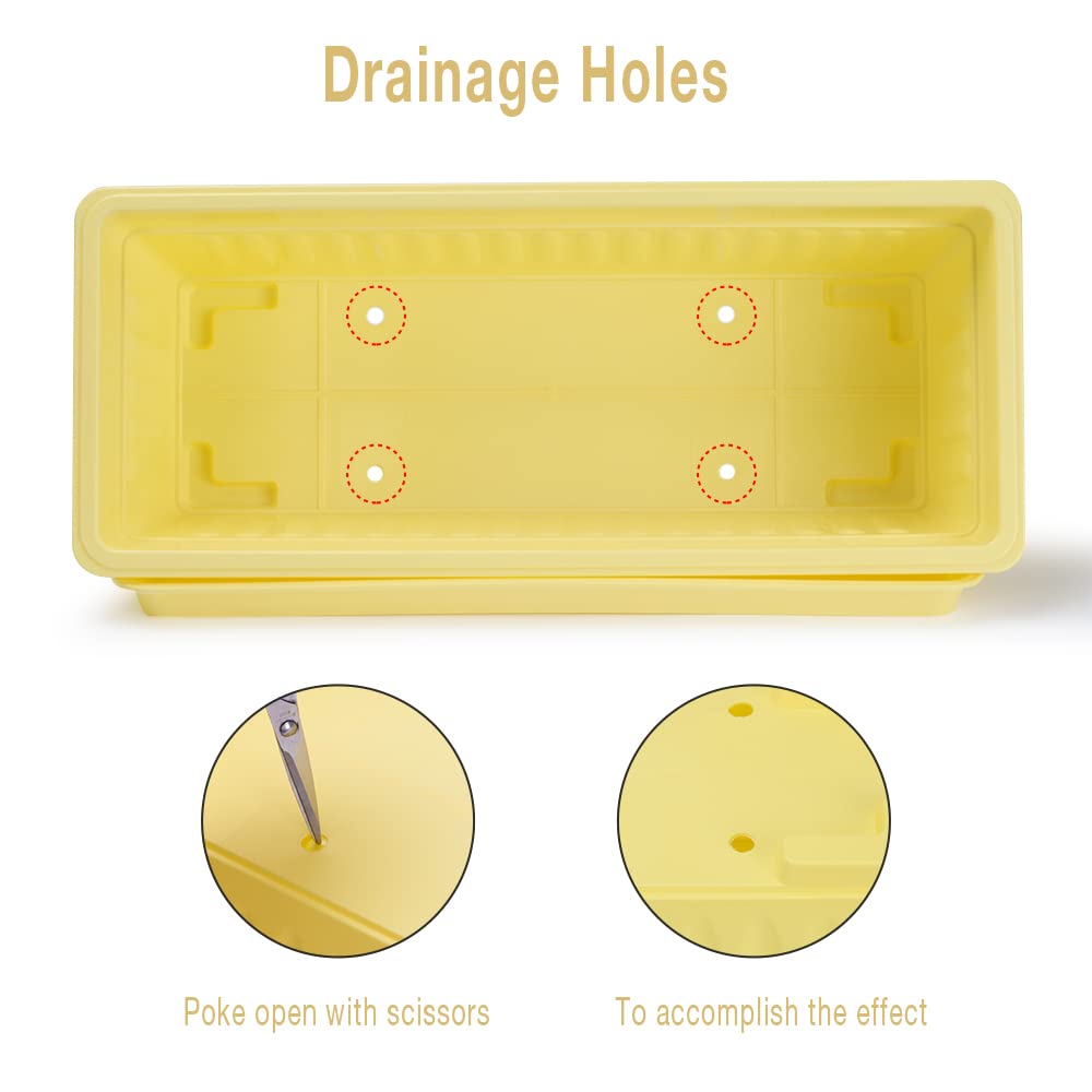 HOXHA 6 Pack Window Box Planter, 17 inches Plastic Vegetable Flower Planter Boxes with Tray, Rectangular Indoor and Outdoor Flower Pots for Windowsill, Patio, Porch, Garden Balcony