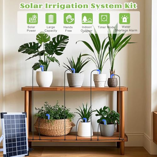 Irrigation System Kit,Solar Drip Irrigation System 20 Drippers,Multiple Combinations of Automatic Watering System with 20M irrigation pipes Self Watering System for Plants,Greenhouse,Garden,Balcony