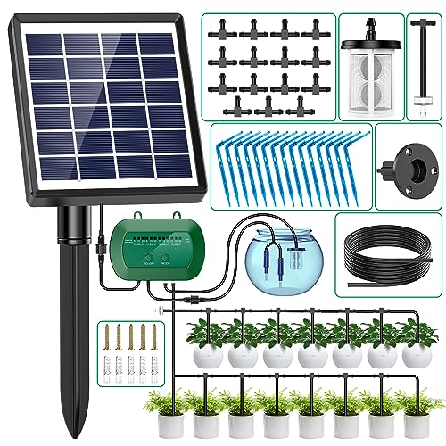 AnseTo Solar Irrigation System,Solar Drip Irrigation Kit with 15 Drippers,Solar Watering System DIY Automatic Watering System for Garden,Plant,Greenhouse,Terrace,Eco-Friendly and Energy-Saving, 2w
