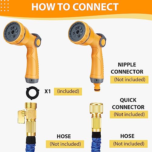 Garden Hose Spray Gun, Hose Pipe Spray Gun with 10 Adjustable Patterns, Hose Spray Gun with Thumb Control, Anti-Slip Water Gun for Gardening, Pets Bathing & Cleaning