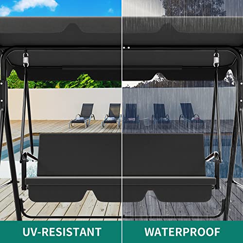 YITAHOME Canopy Swing Chair, 3 Seater Garden Swing Seat Chair, Outdoor Swinging Chair Bench with Adjustable Canopy & Removable Cushion for Patio Poolside Porch, 200KG Loadable,170 x 110 x 153cm, Grey