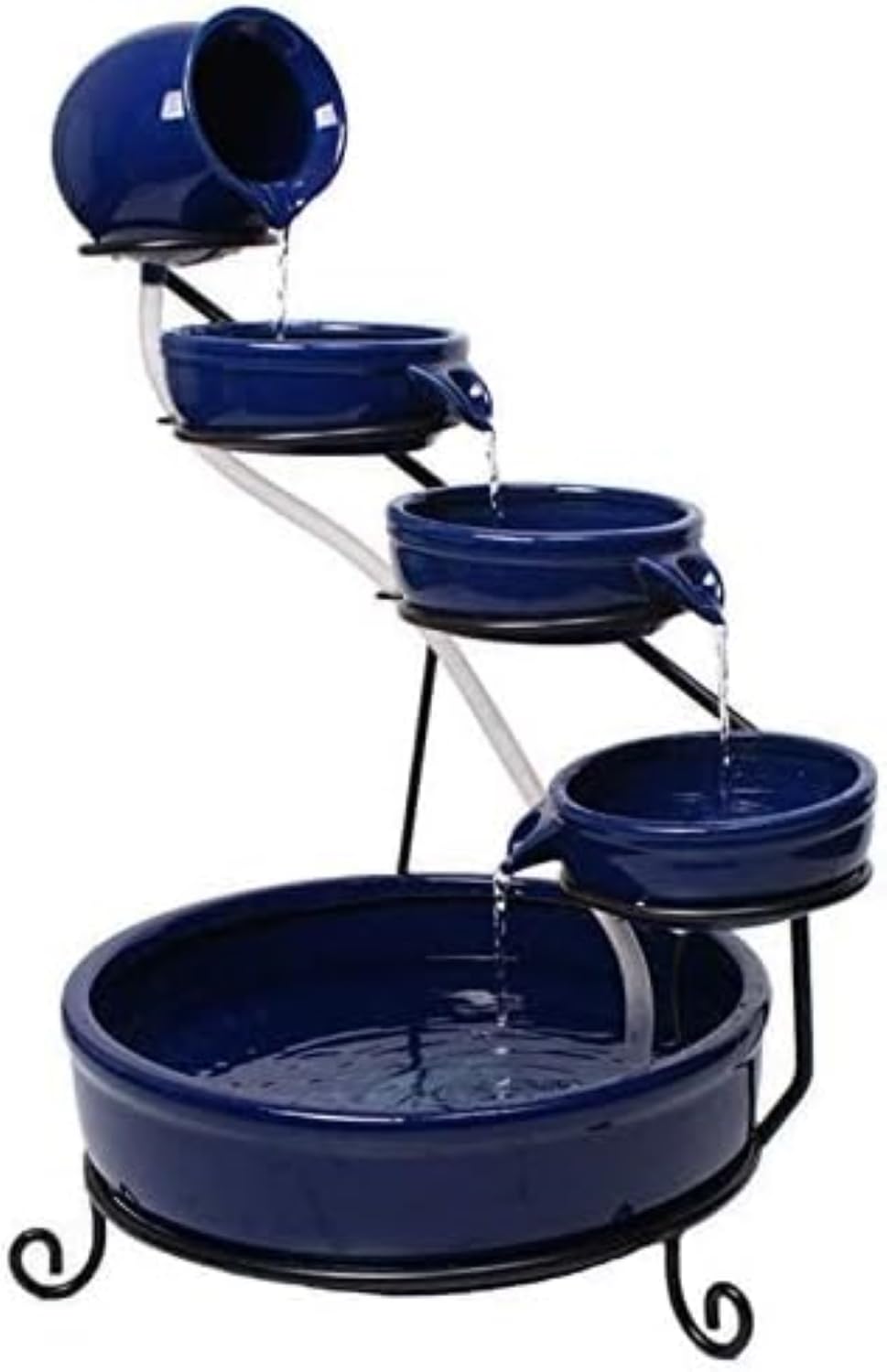 Primrose 55cm Solar Powered Blue Ceramic Outdoor Jug & Dish Water Feature with Battery Backup and LED Lights