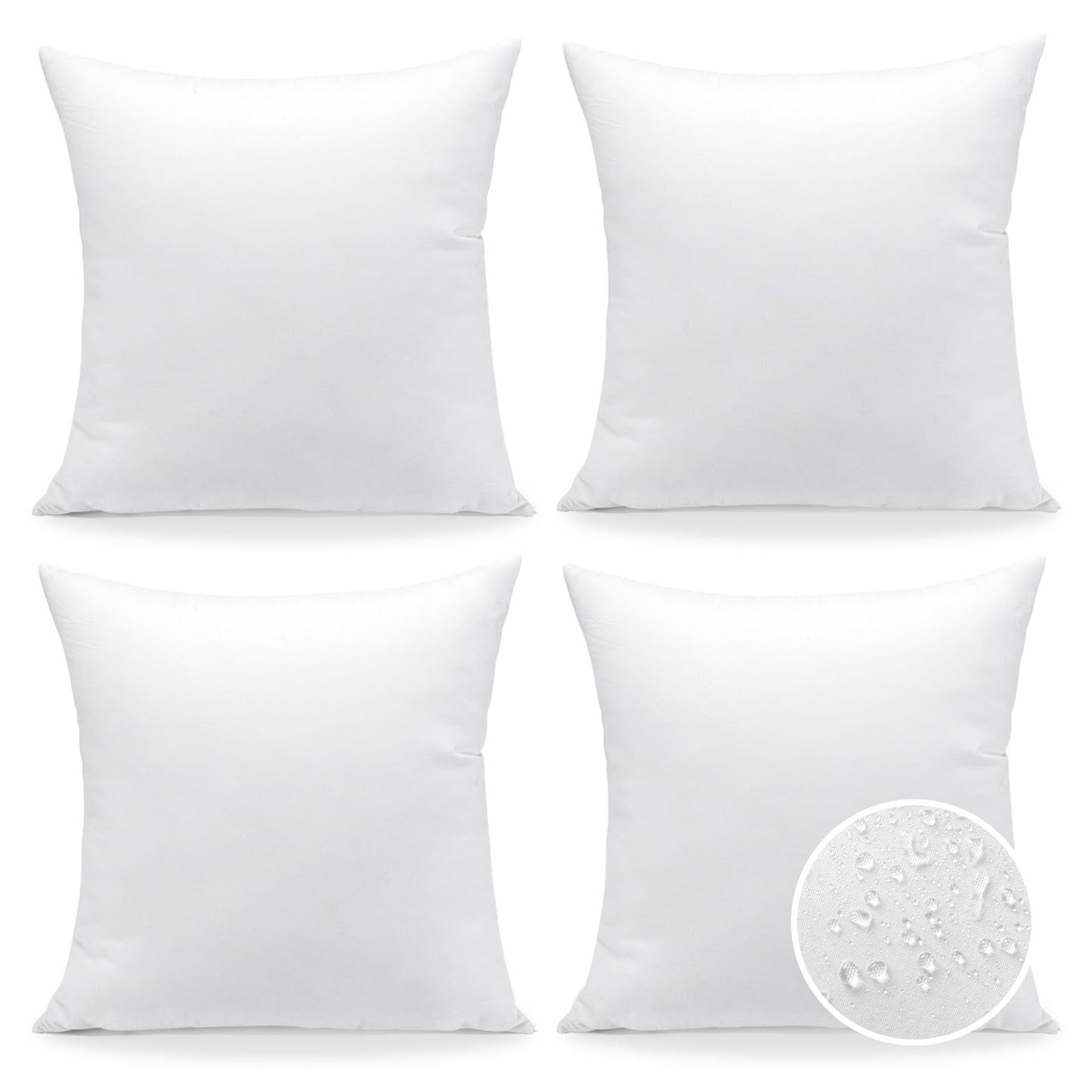 Artscope Premium Square Form Cushion Inner Pads, Set of 4 Waterproof Cushion Stuffer for Patio Garden Bench Sofa Farmhouse - Out-Indoor Decorative Pillows Inserts, Standard/White 45x45cm