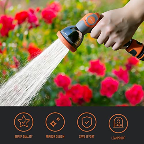 BIBURY Upgraded Garden Hose Spray Gun Set with Connector, 10 Adjustable Patterns Spray Nozzle with Thumb Switch, Anti-Slip Design, Perfect for Car Washing, Pet Showering, Cleaning, Watering Lawn