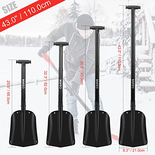 COFIT 110cm Metal Car Snow Shovel Heavy Duty, Long Handled Snow Sand Mud Removal Spade for Outdoor Camping and Garden, Detachable Ice Remover, Winter Tool, Black