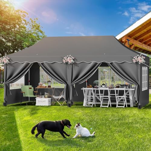 LIFERUN 3mx6m Pop Up Gazebo, Waterproof Folding Tent with 6 Removable Sidewalls, 6 Sandbags & Storage Bag, UPF50- Marquee Canopy Outdoor Pavilion, Event Shelter for Garden Party Wedding Market Camping