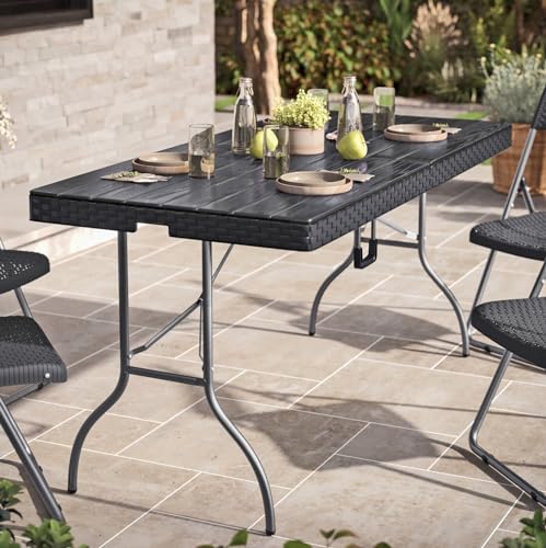 URBN GARDEN 5ft Black Rattan Folding Garden Table